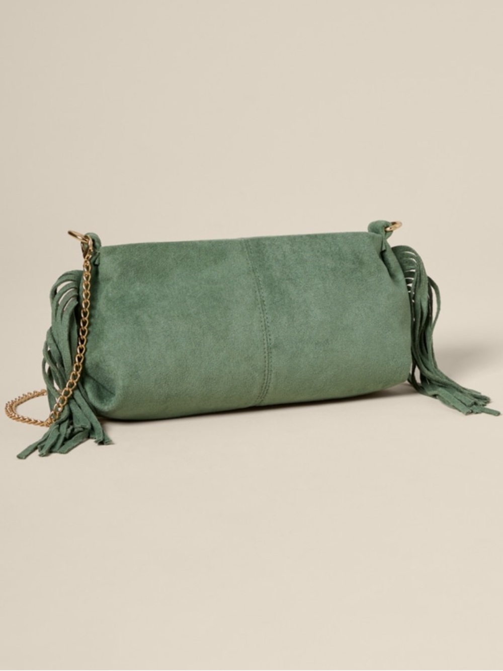 francesca’s Jennifer Olive Green Gold Chainlink Fringe Crossbody Convertible Bag